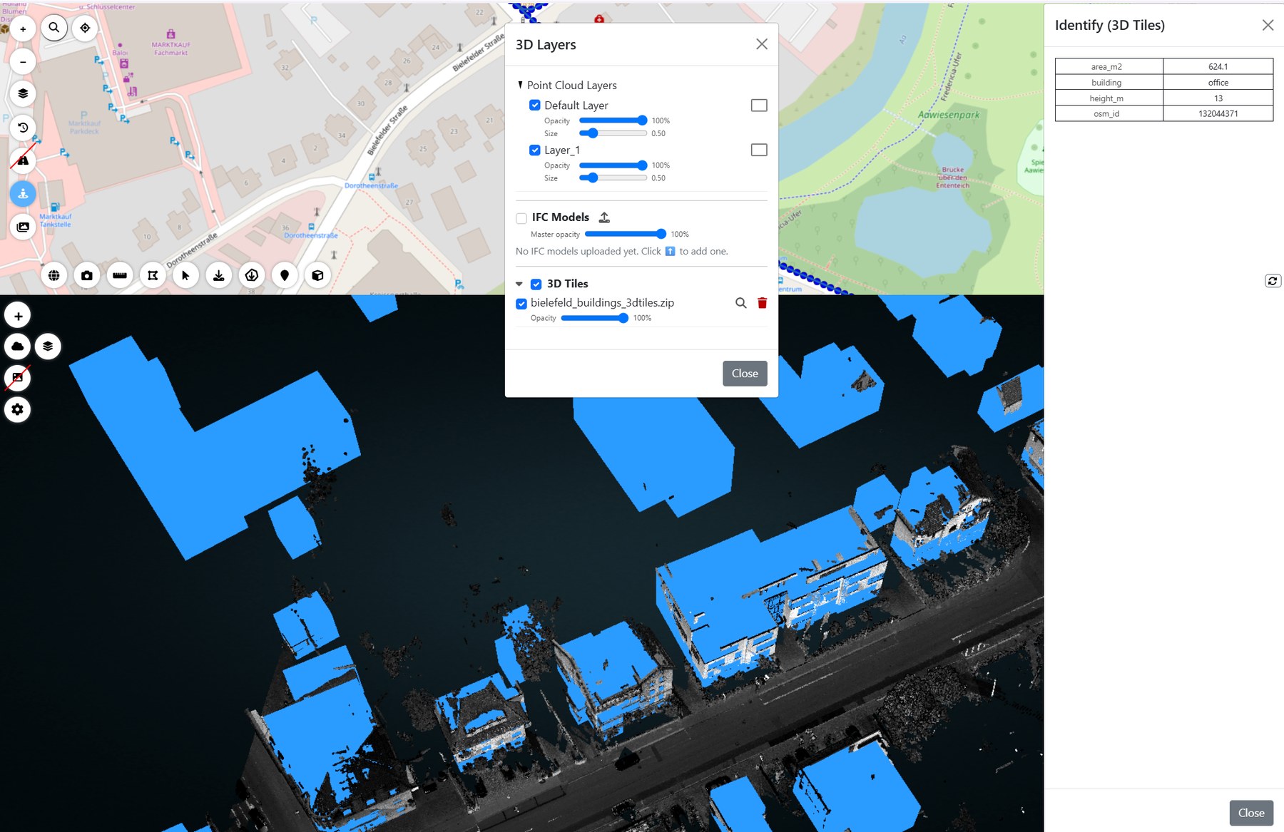 Cesium 3D Tiles and city model in the MapTerra AI-Viewer