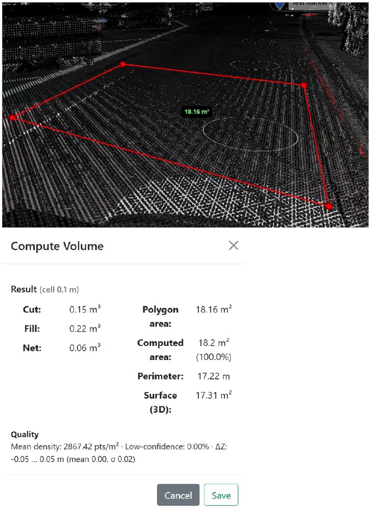 Volume calculation in a point cloud